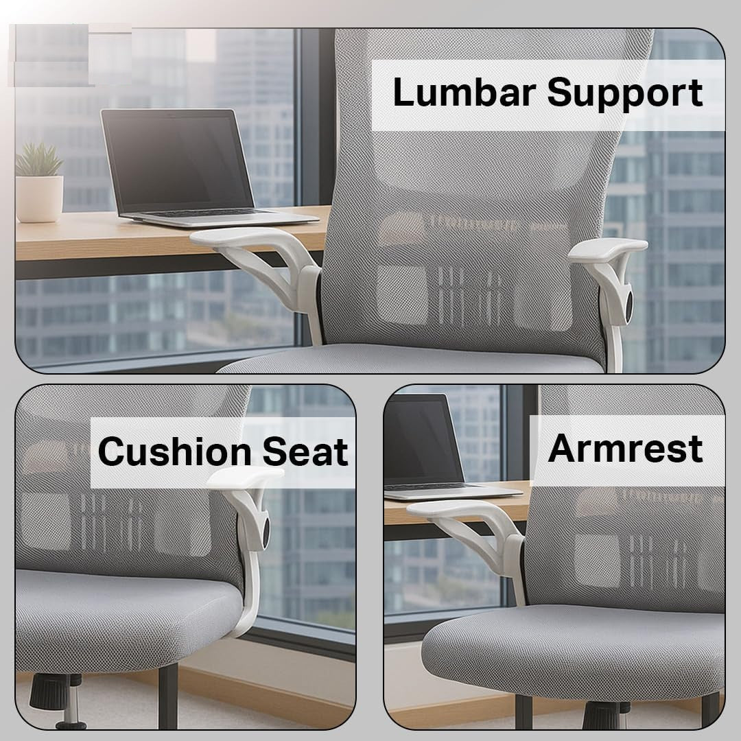 Mesh Office Chair – Swivel Desk Chair with Lumbar Support, Flip-Up Arm & Chrome Base – Ergonomic Chair Adjustable Computer Chair for Home Office, Study, Gaming & Workstation