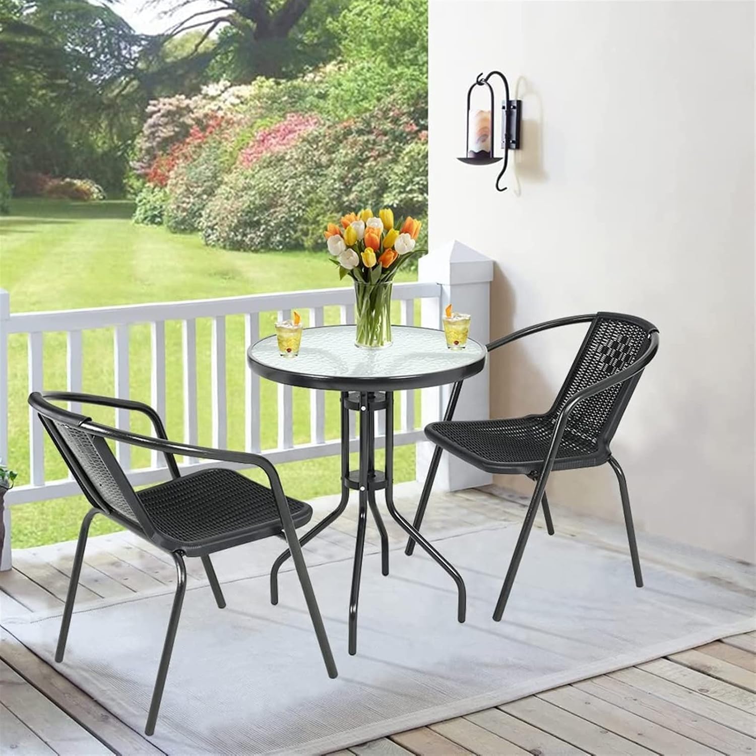 Deep Sleep Garden Dining Set 3 Piece Outdoor Furniture Patio Dining Table and Chair Balcony Dinner Table Dinner Chair Poly Rattan Anthracite & Grey