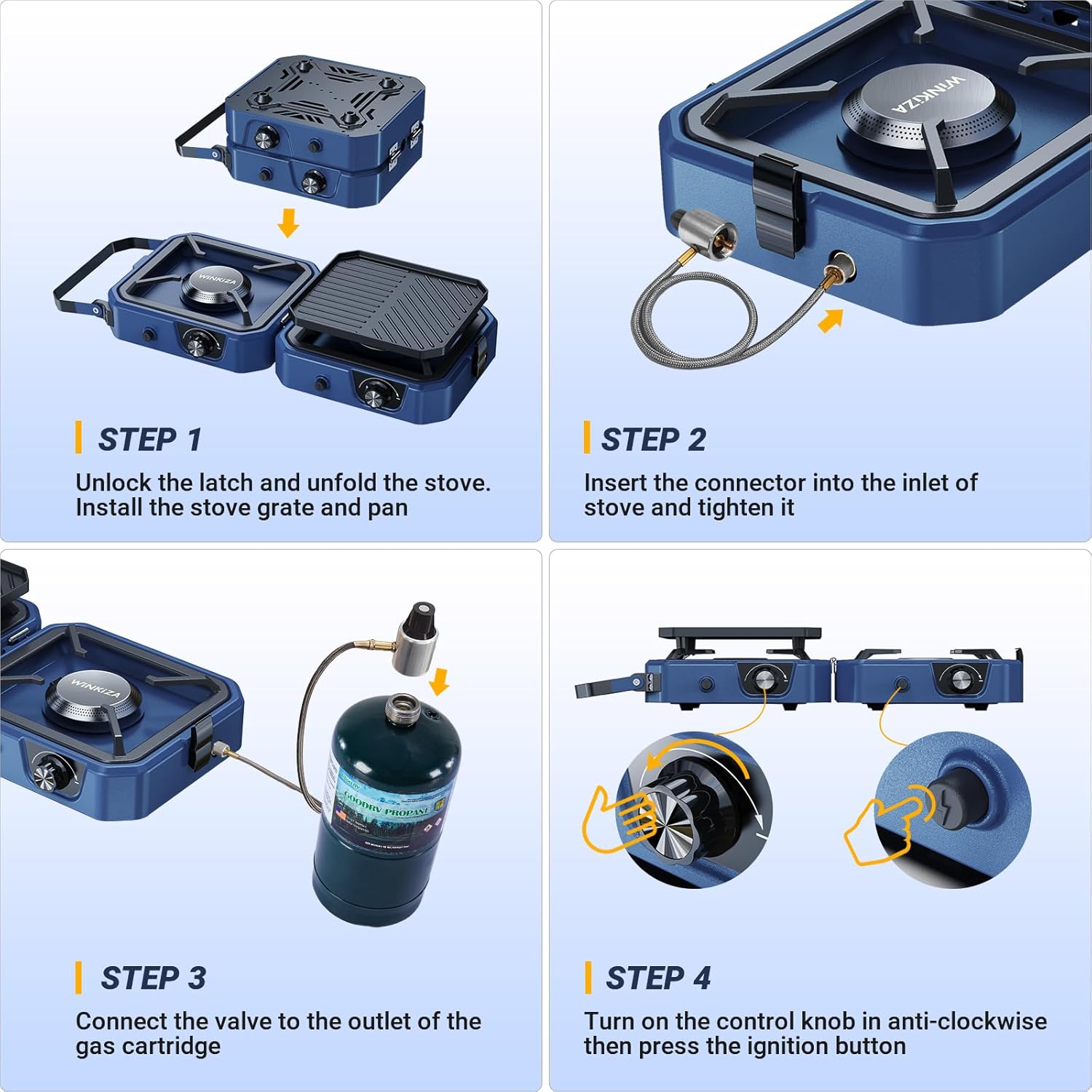 Folding Camping Stove, 2 Burner Propane Stove, Outdoor Gas Stove With Griddle Pan, Portable Folding Camp Stove with Push-Button Instant Ignition