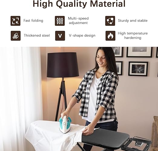 Folding Ironing Board with Iron Rest – Heavy Duty, Height Adjustable, Heat-Resistant Cover – 110 x 30 cm – Portable Iron Table for Apartments & Small Spaces