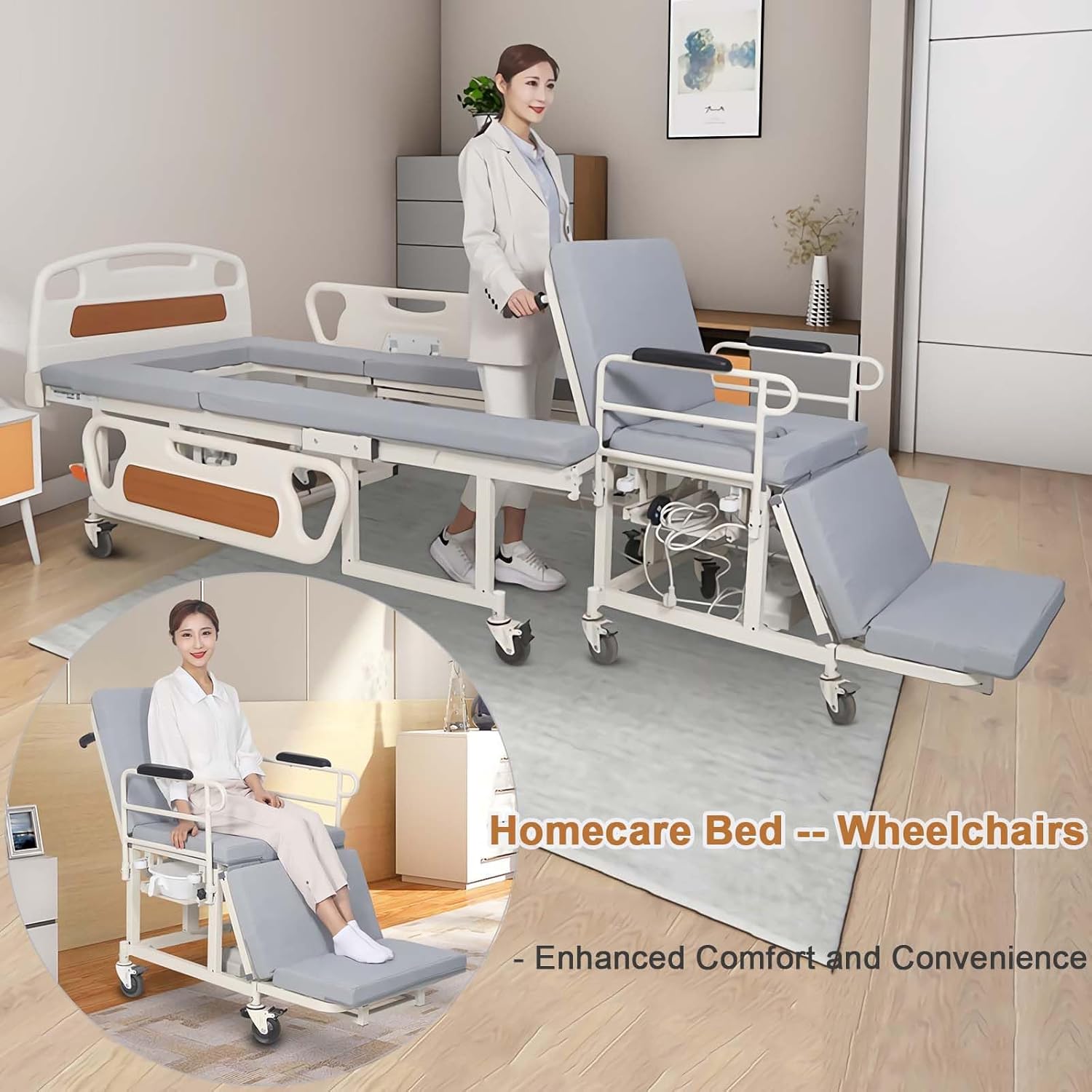 Electric Manual Home Nursing Bed with Built-in Wheelchair