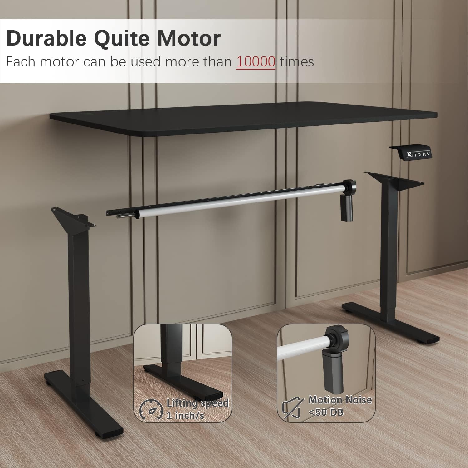 Furmax Electric Height Adjustable Standing Desk Large 55 x 24 Inches Sit Stand Up Desk Home Office Computer Desk Memory Preset with T-Shaped Metal Bracket, Black-GCC Home Center