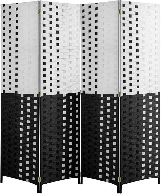 Foldable Hand-Woven Room Divider – 4 Panel Rattan Partition Screen, 200 x 180 cm – Privacy Separator for Bedroom, Office, Living Room, Hotel