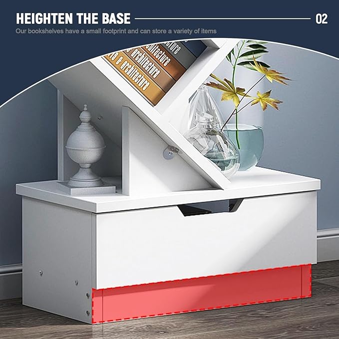 Tree Shaped Bookshelf – Slim Floor Standing Bookcase with Storage Cabinet