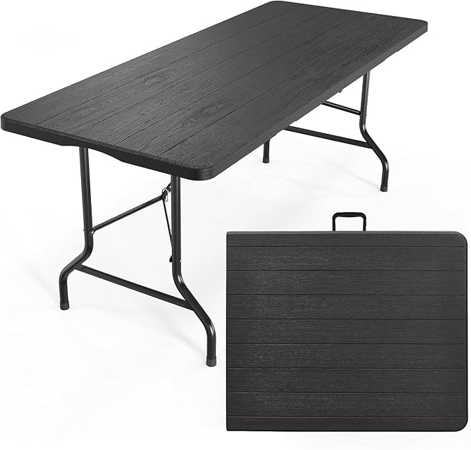 1.8M Folding Lightweight Trestle Camping Table – Black (180×75×75cm)