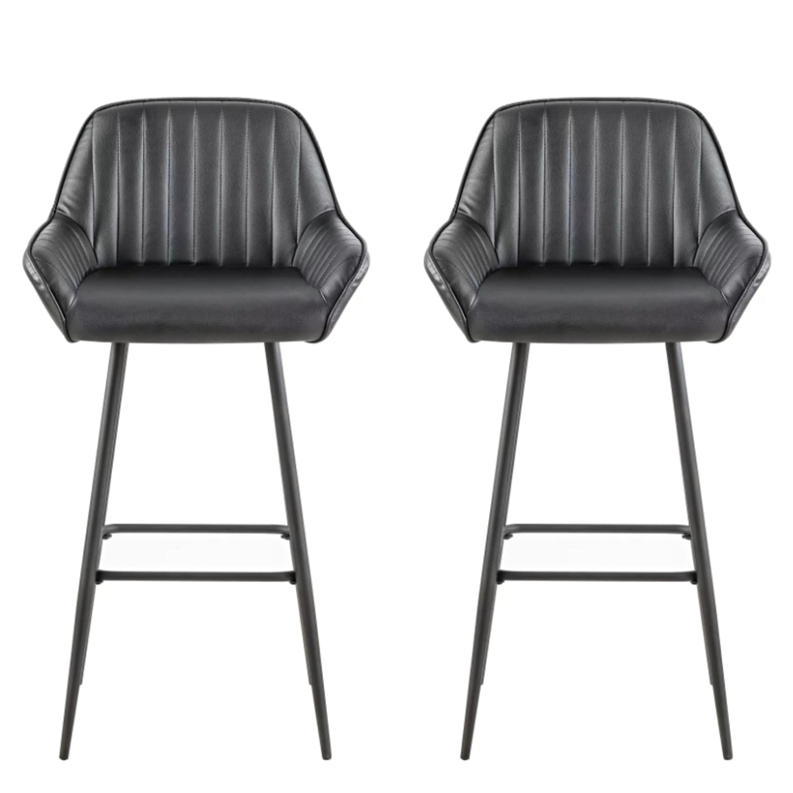 LANNY Velvet Grey Bar Stools Set of 2 Grey Office Cocktail High Chair Height for Pub Coffee Home Dinning Kitchen T1025 with Back and Footrest Modern (Grey Velvet)-GCC Home Center