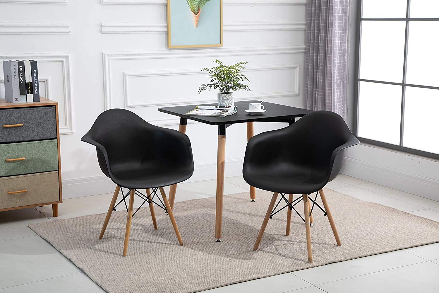 Mahmayi TJ HYT08 60DIA Round Pantry Table - Quad Leg base - Versatile for Home Office, Bistro, Balcony, Lawn, and Breakfast Nook - Fits Any Urban Decor Theme, Sturdy & Easy to Clean- Black(60cm)