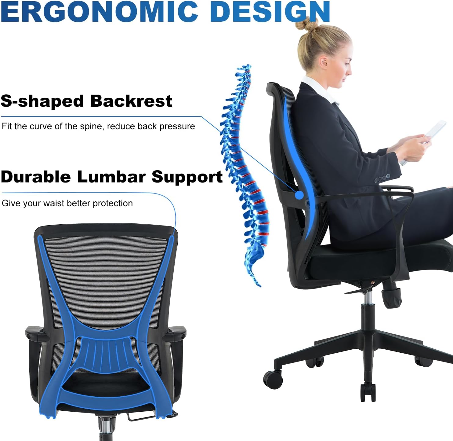 Office Chair Ergonomic Home Office Chair Computer Desk Chairs with Lumbar Support Breathable Mesh Executive Swivel Chair,Black