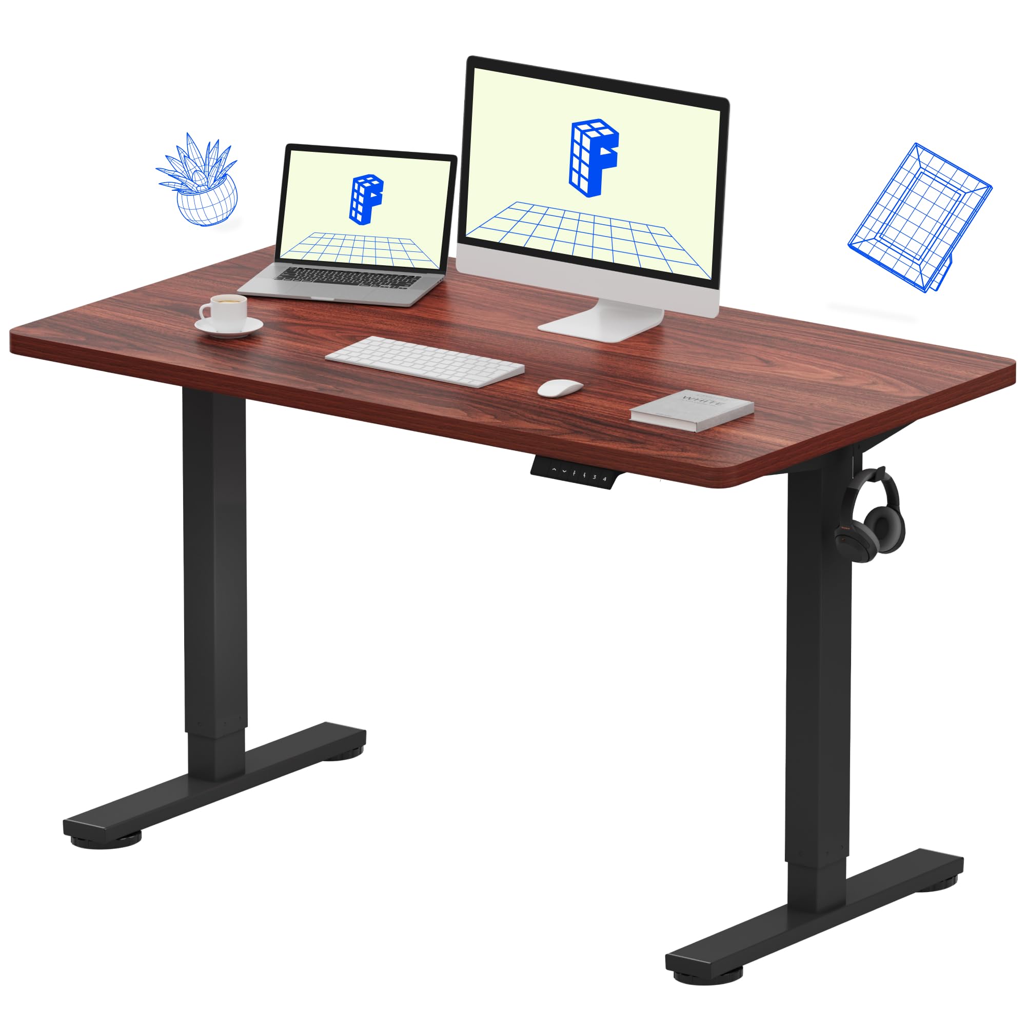 Flexispot 55 X 28 Inches Electric Stand Up Metal Desk Workstation, Whole Piece Desk Board Home Office Computer Standing Table Height Adjustable Desk Black Frame and 55 Black Top-GCC Home Center