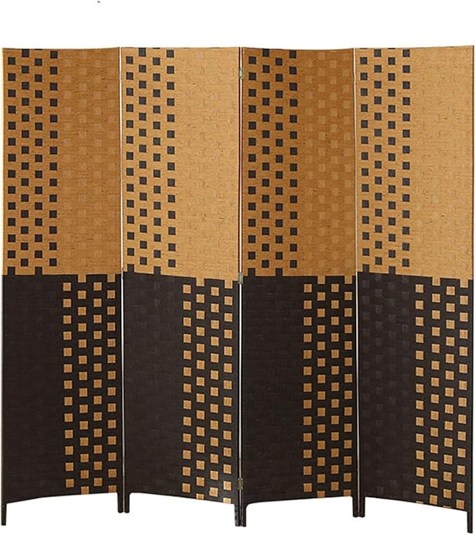 Foldable Hand-Woven Room Divider – 4 Panel Rattan Partition Screen, 200 x 180 cm – Privacy Separator for Bedroom, Office, Living Room, Hotel