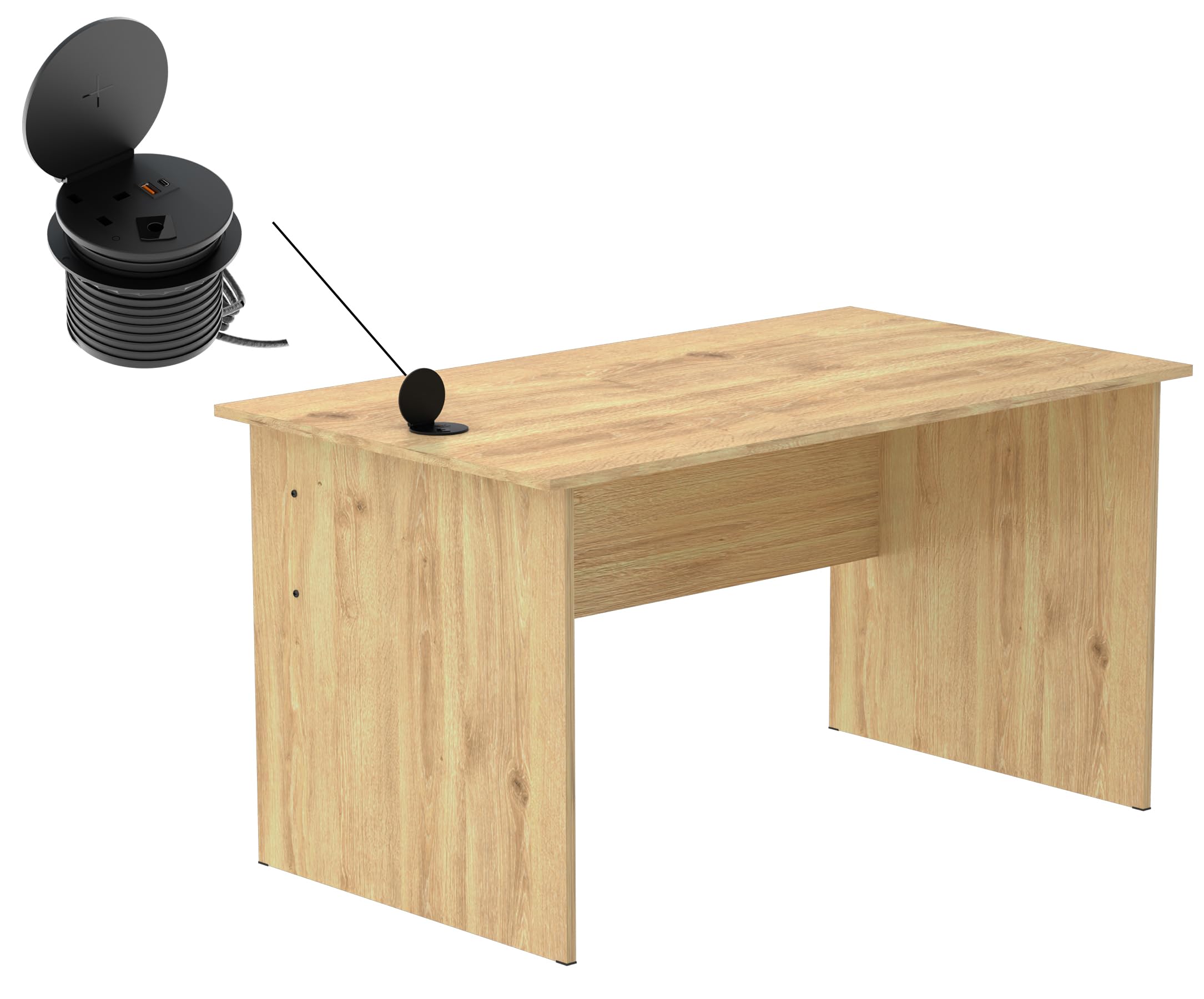 Mahmayi Modern MP1 120x60 Study Writing Table with BS01 Super Recessed Power Strip Desktop Socket Board, Modern Executive Desk for Adults, Home Offices, Schools, Laptop, Computer Workstation - WHITE