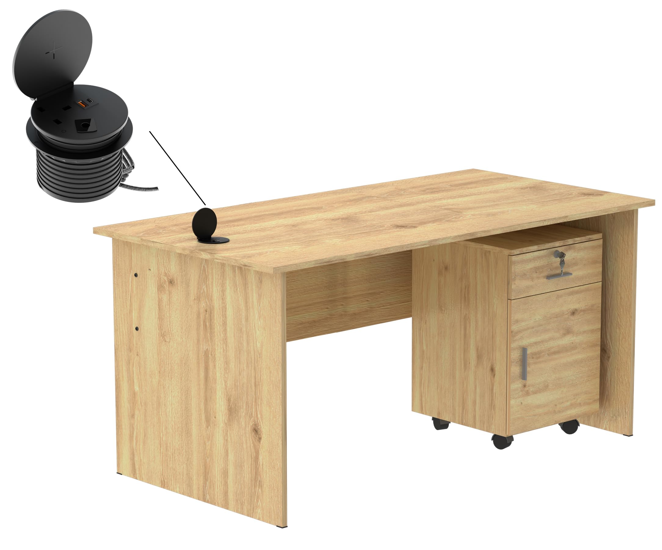 Mahmayi Modern MP1 120x60 Study Writing Table with BS01 Super Recessed Power Strip Desktop Socket Board, Modern Executive Desk for Adults, Home Offices, Schools, Laptop, Computer Workstation - WHITE