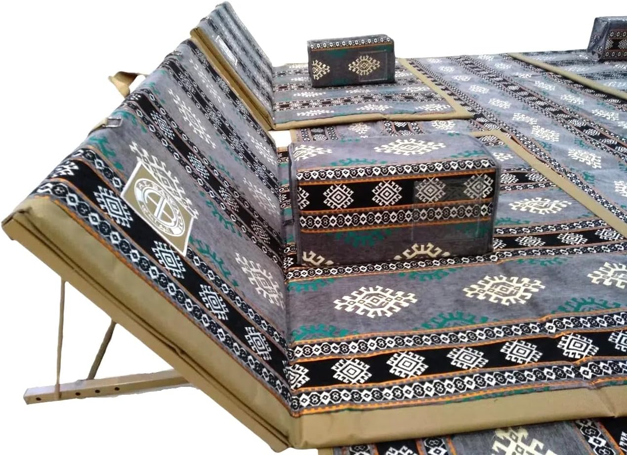 ALBAWADI Arabic Folding Carpet Camping Desert Carpet with Pillow Tent Floor Mat Sets (Grey)