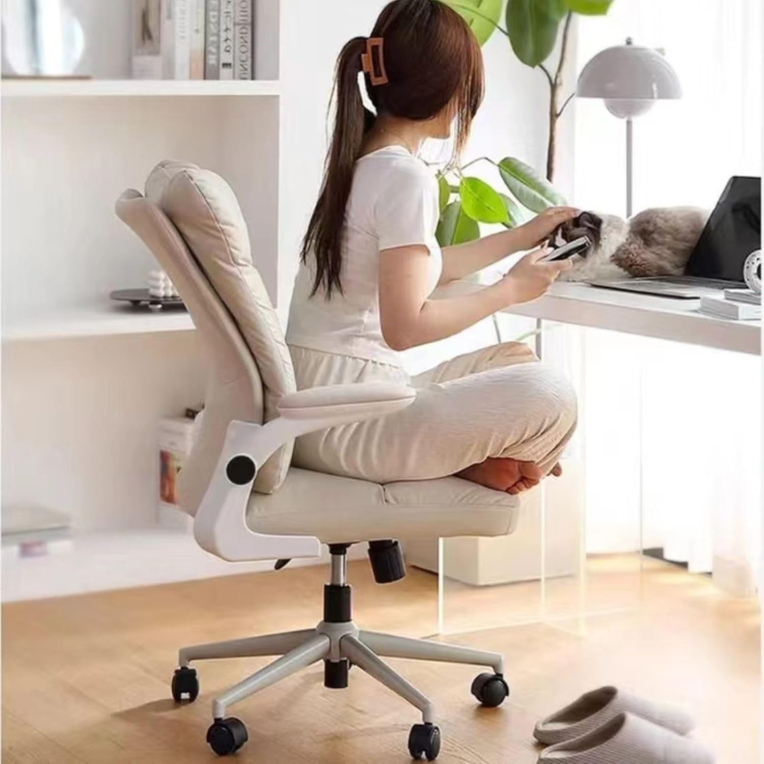 Computer Chair, Office Chairs, Home High Backrest Swivel Chair, Desk Chairs with Wheels, Angle Adjustable Chair, Desk Chair Ergonomic College Dormitory Gaming Chairs (Grey)