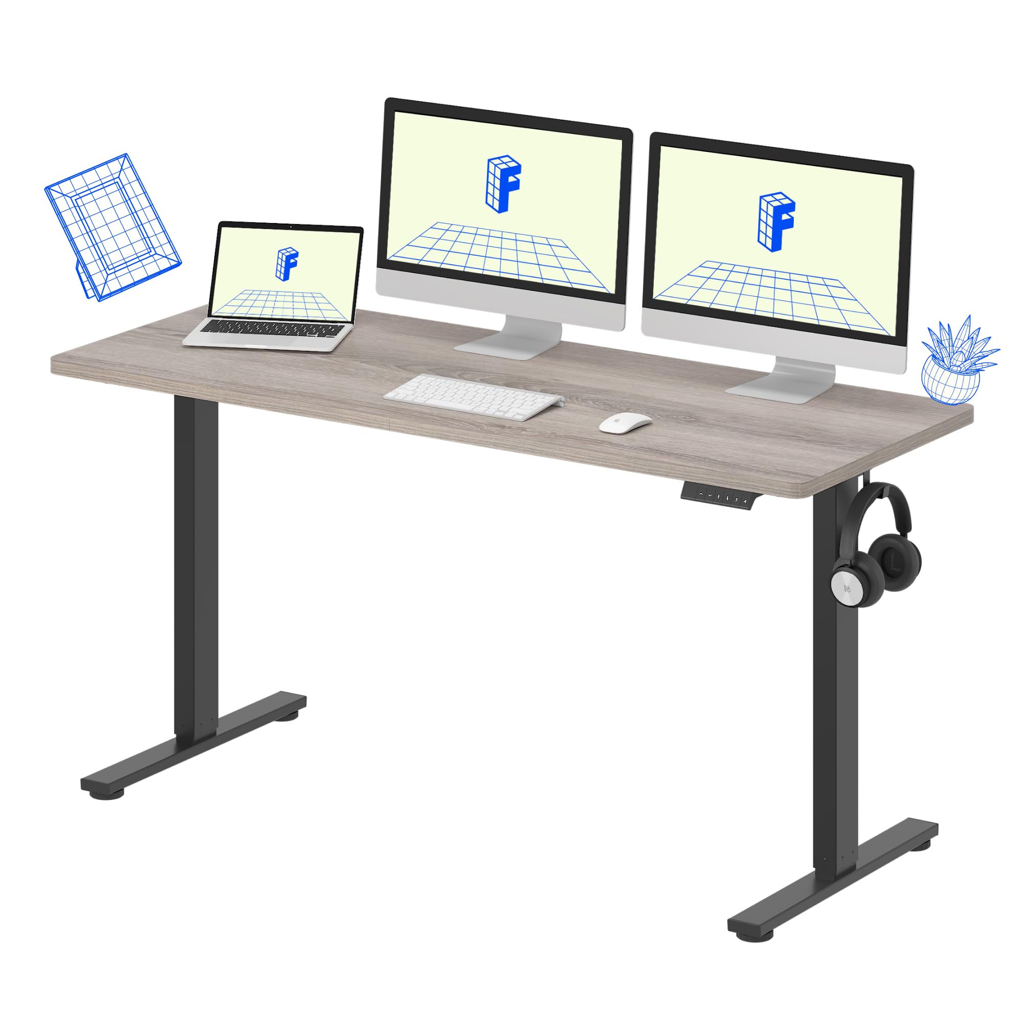 Flexispot 55 X 28 Inches Electric Stand Up Metal Desk Workstation, Whole Piece Desk Board Home Office Computer Standing Table Height Adjustable Desk Black Frame and 55 Black Top-GCC Home Center