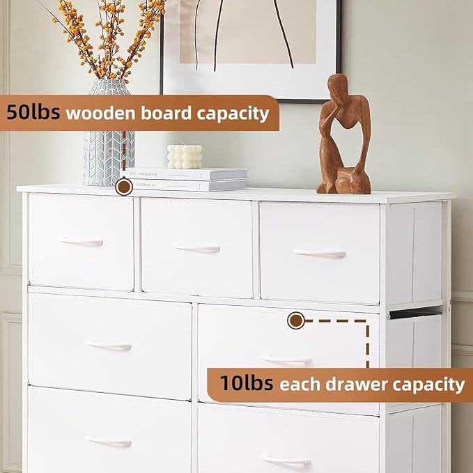 9-Drawer Fabric Storage Dresser – Storage Cabinet for Bedroom or Living Room (White)
