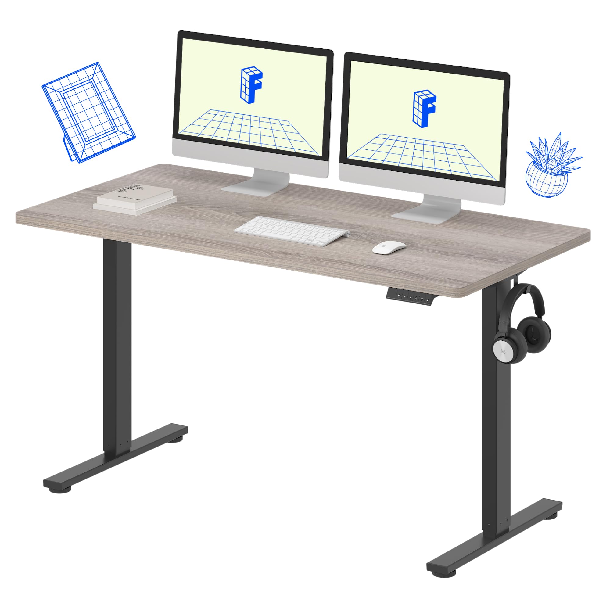Flexispot 55 X 28 Inches Electric Stand Up Metal Desk Workstation, Whole Piece Desk Board Home Office Computer Standing Table Height Adjustable Desk Black Frame and 55 Black Top-GCC Home Center