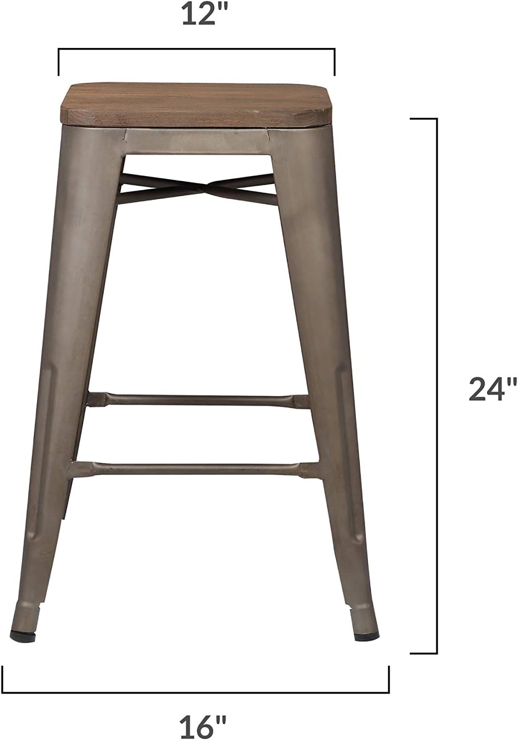 EdgeMod Trattoria 24' Counter Height Industrial Bar Stool with Elmwood Seat, Stackable, Bronze (Set of 4)-GCC Home Center