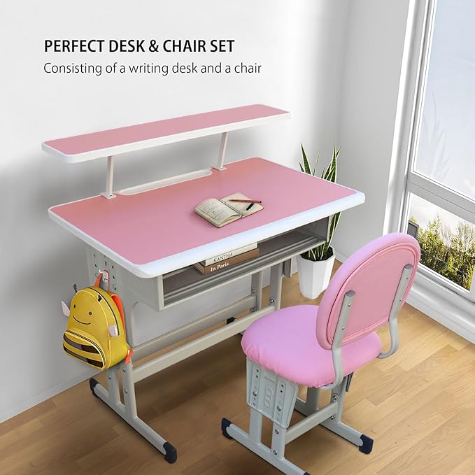 Adjustable School Desk and Chair Set For Primary & Secondary School – Ideal for Home