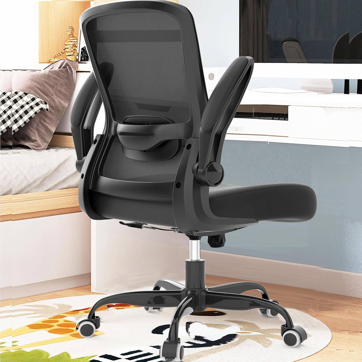 Ergonomic Office Chair - BIFMA Certified High Back Mesh Desk Chair with Adjustable Lumbar Support & Flip-Up Armrests for Home Office (Modern, All Black)