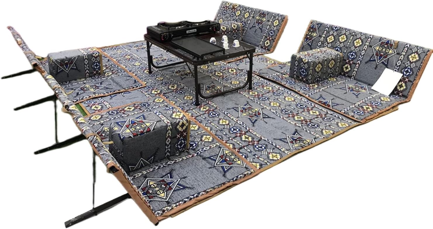 ALBAWADI Arabic Folding Carpet Camping Desert Carpet with Pillow Tent Floor Mat Sets (Grey)