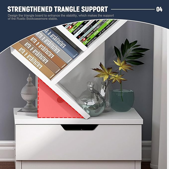 Tree Shaped Bookshelf – Slim Floor Standing Bookcase with Storage Cabinet