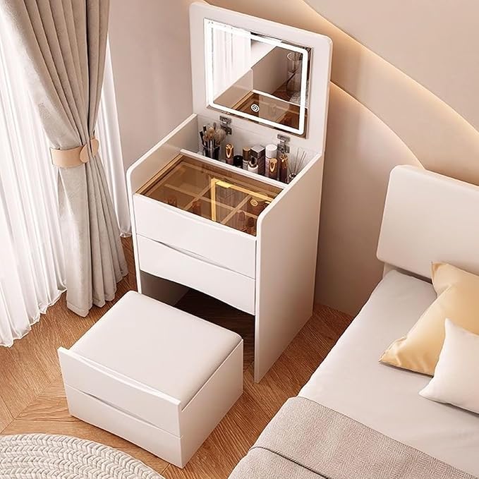 Vanity Mirror with Lights Makeup Desk 90° Folding Vanity Set with Drawers and Stool Storage Dressing Table-GCC Home Center