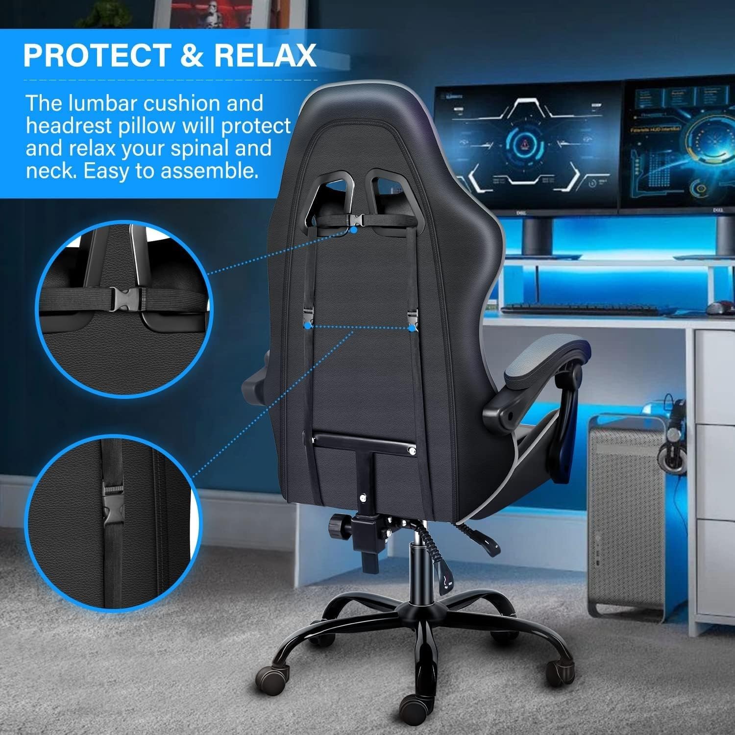 Gaming Chair Swivel Tilt Tension Adjustable PU Leather High Back Chair-GCC Home Center