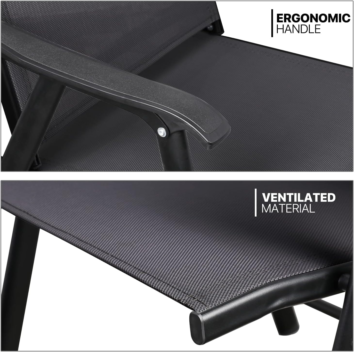 Foldable Patio Chair with Armrests and Breathable Seat Fabric, Outdoor Dining Chair-GCC Home Center