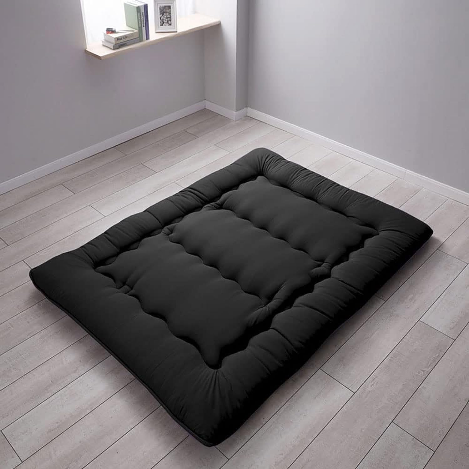 COOLBABY Japanese Floor Mattress Futon Mattress, Thicken Tatami Mat Sleeping Pad Foldable Roll Up Mattress Dormitory Mattress Pad Kids Floor Lounger Pillow Bed, 135 * 200CM Black, Full