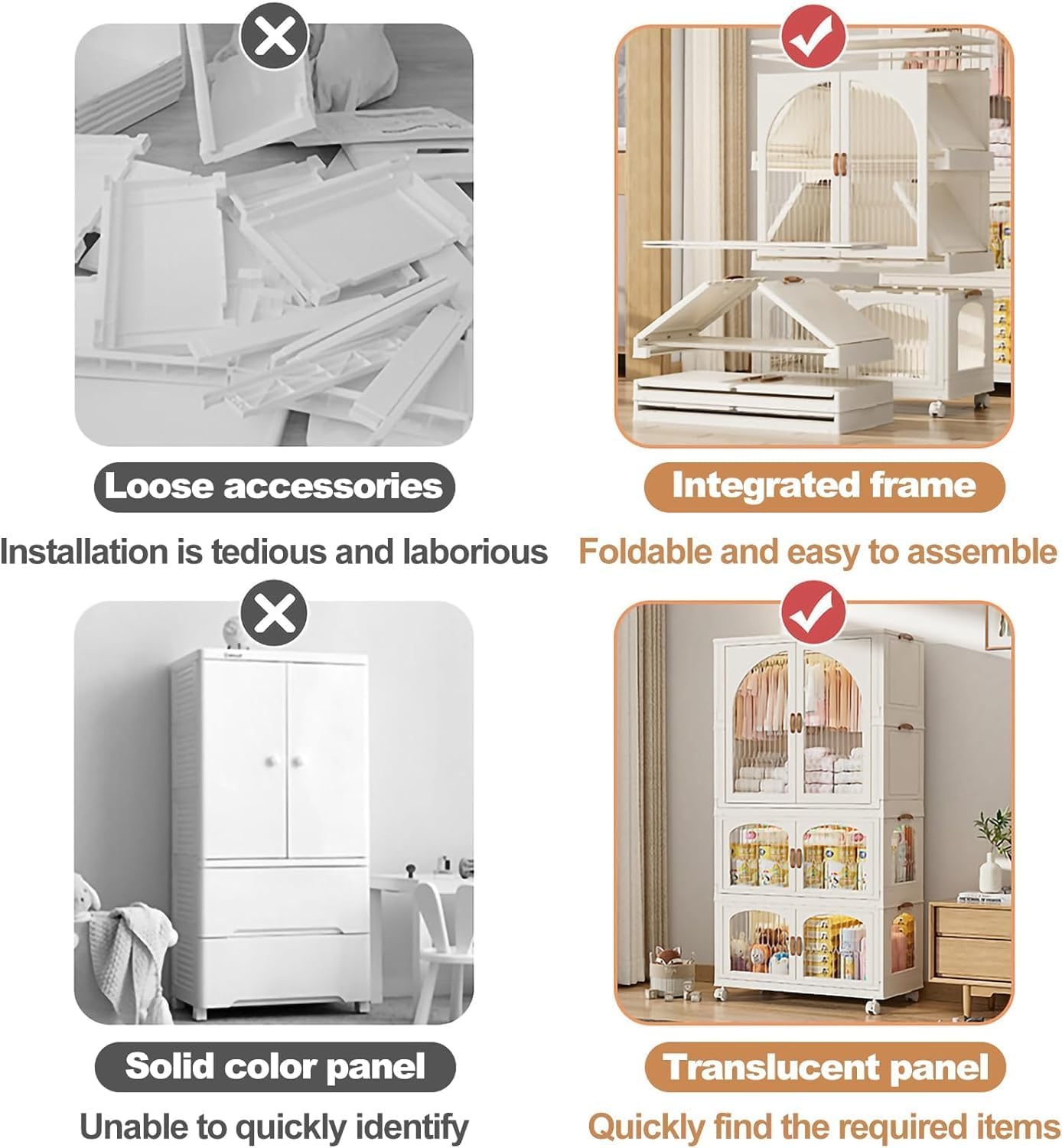 OYDAS Wardrobe Portable Closet, Stackable Storage Bins with Doors,Wheels,Lids,Collapsible Plastic Closet Organizers Storage Cabinet with Closet Rods,Folding Storage Bins (S70-136x60x35cm)-GCC Home Center