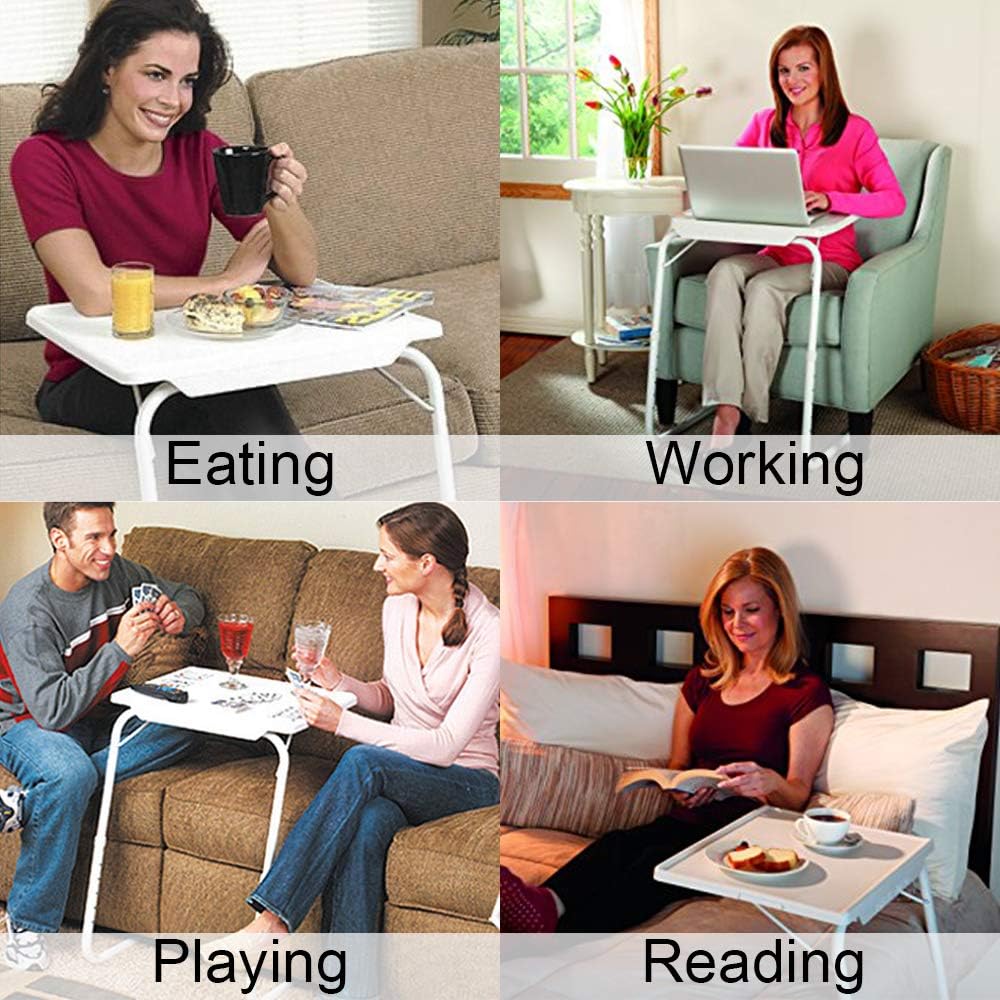 McMoLa Foldable Assembled Table TV Tray Portable Folding Snack Table - Adjustable Sofa Side Table, Bed Laptop Desk Table for Breakfast Home Use White