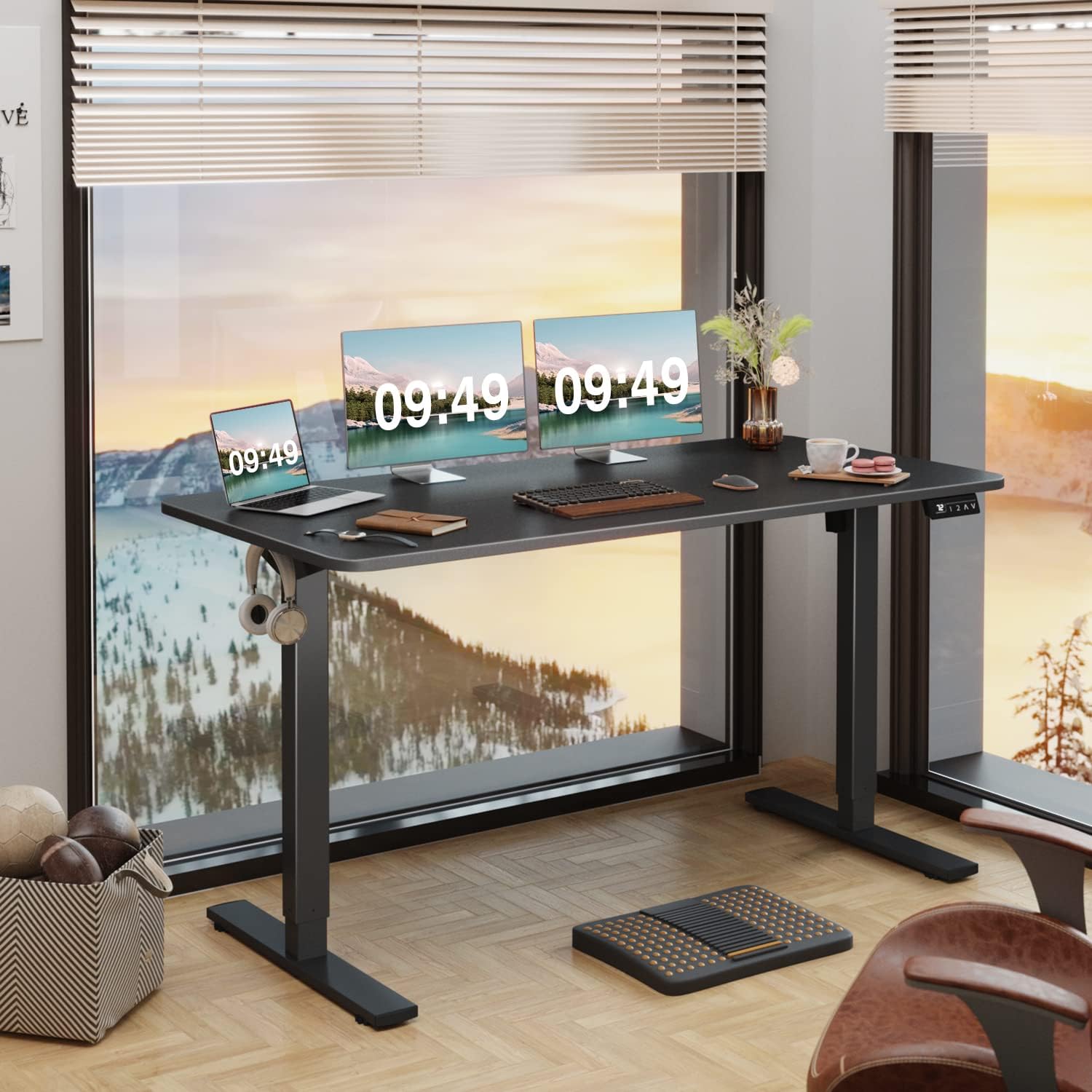 Furmax Electric Height Adjustable Standing Desk Large 55 x 24 Inches Sit Stand Up Desk Home Office Computer Desk Memory Preset with T-Shaped Metal Bracket, Black-GCC Home Center