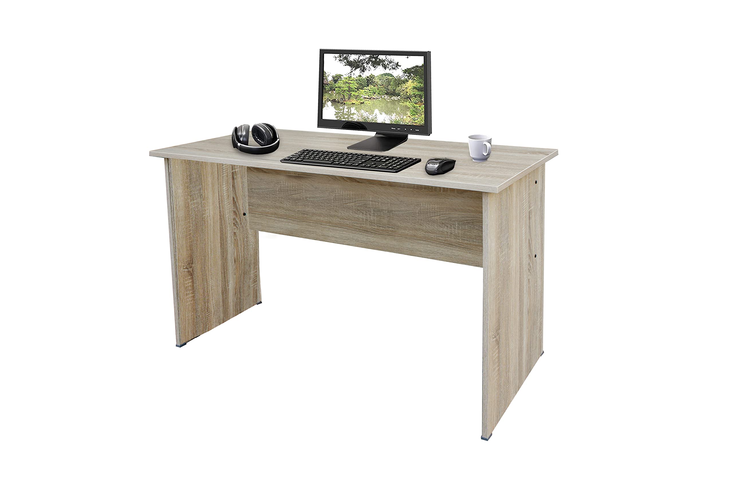 Mahmayi Modern MP1 120x60 Study Writing Table with BS01 Super Recessed Power Strip Desktop Socket Board, Modern Executive Desk for Adults, Home Offices, Schools, Laptop, Computer Workstation - WHITE