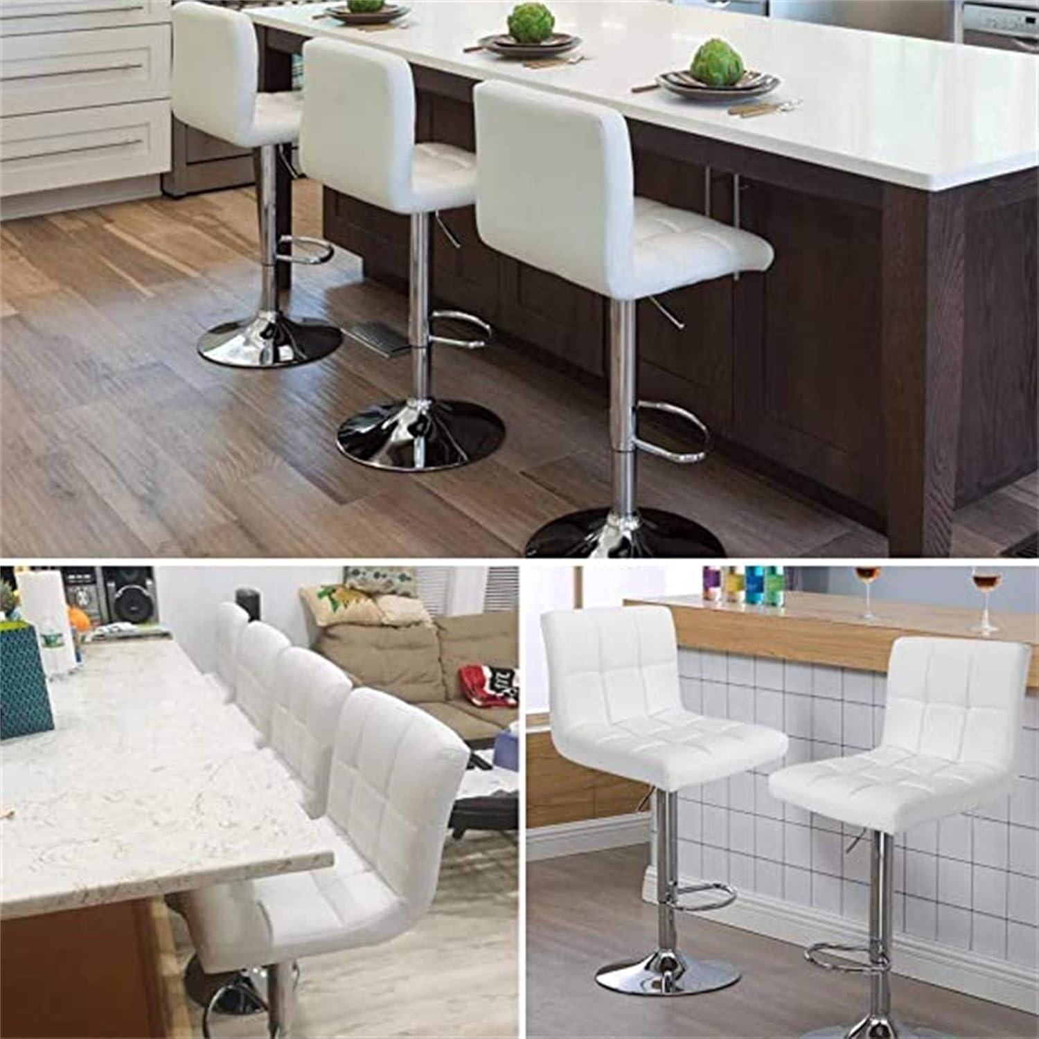 LANNY White Color PU Leather Barstool High Chair for Kitchen Bar Shop, Adjustable Height Up and Down Office Furniture-GCC Home Center
