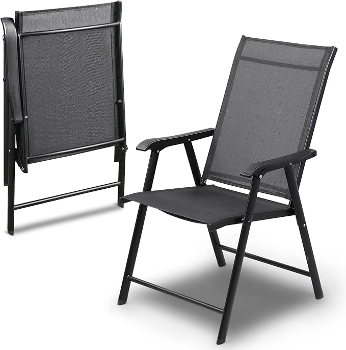 Foldable Patio Chair with Armrests and Breathable Seat Fabric, Outdoor Dining Chair-GCC Home Center