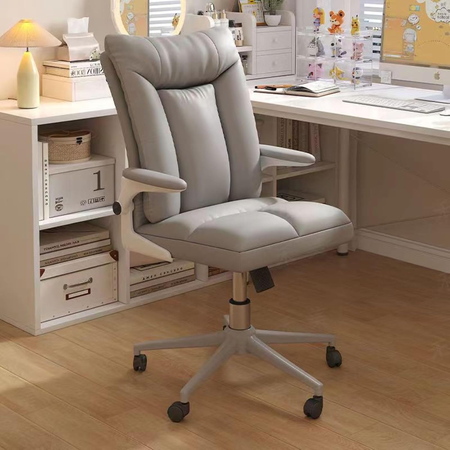 Computer Chair, Office Chairs, Home High Backrest Swivel Chair, Desk Chairs with Wheels, Angle Adjustable Chair, Desk Chair Ergonomic College Dormitory Gaming Chairs (Grey)