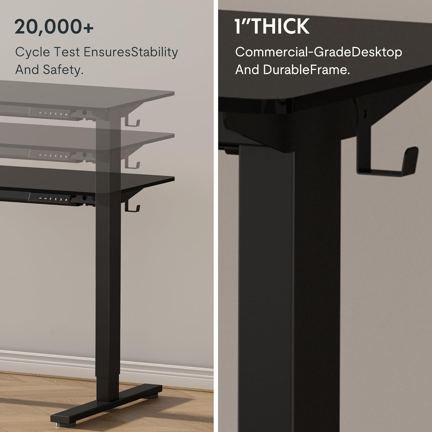 Flexispot 55 X 28 Inches Electric Stand Up Metal Desk Workstation, Whole Piece Desk Board Home Office Computer Standing Table Height Adjustable Desk Black Frame and 55 Black Top-GCC Home Center