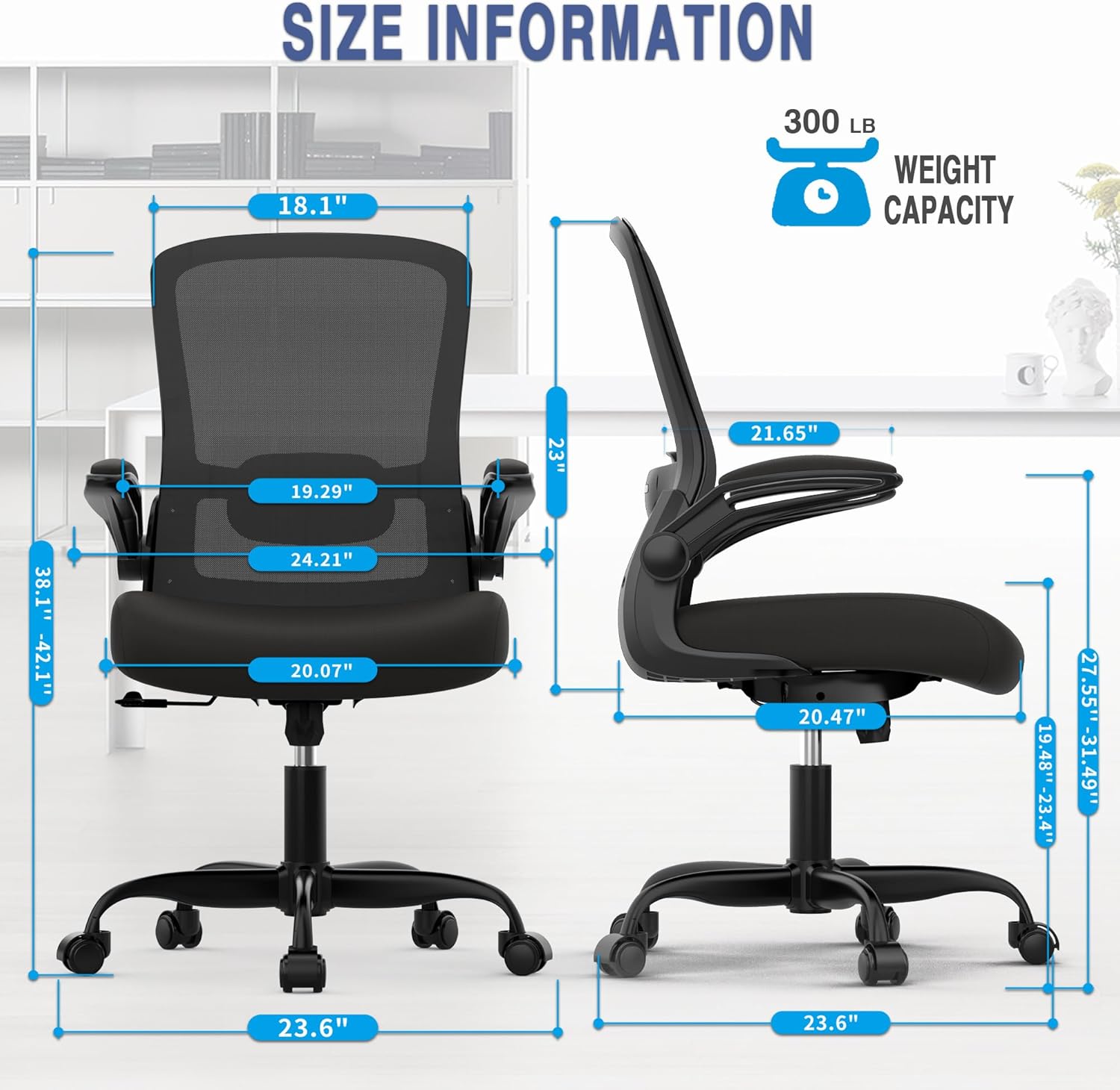 Ergonomic Office Chair - BIFMA Certified High Back Mesh Desk Chair with Adjustable Lumbar Support & Flip-Up Armrests for Home Office (Modern, All Black)