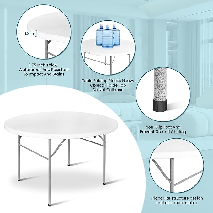 1.8M (6 Ft) Round Folding Card Table For Indoor And Outdoor – White