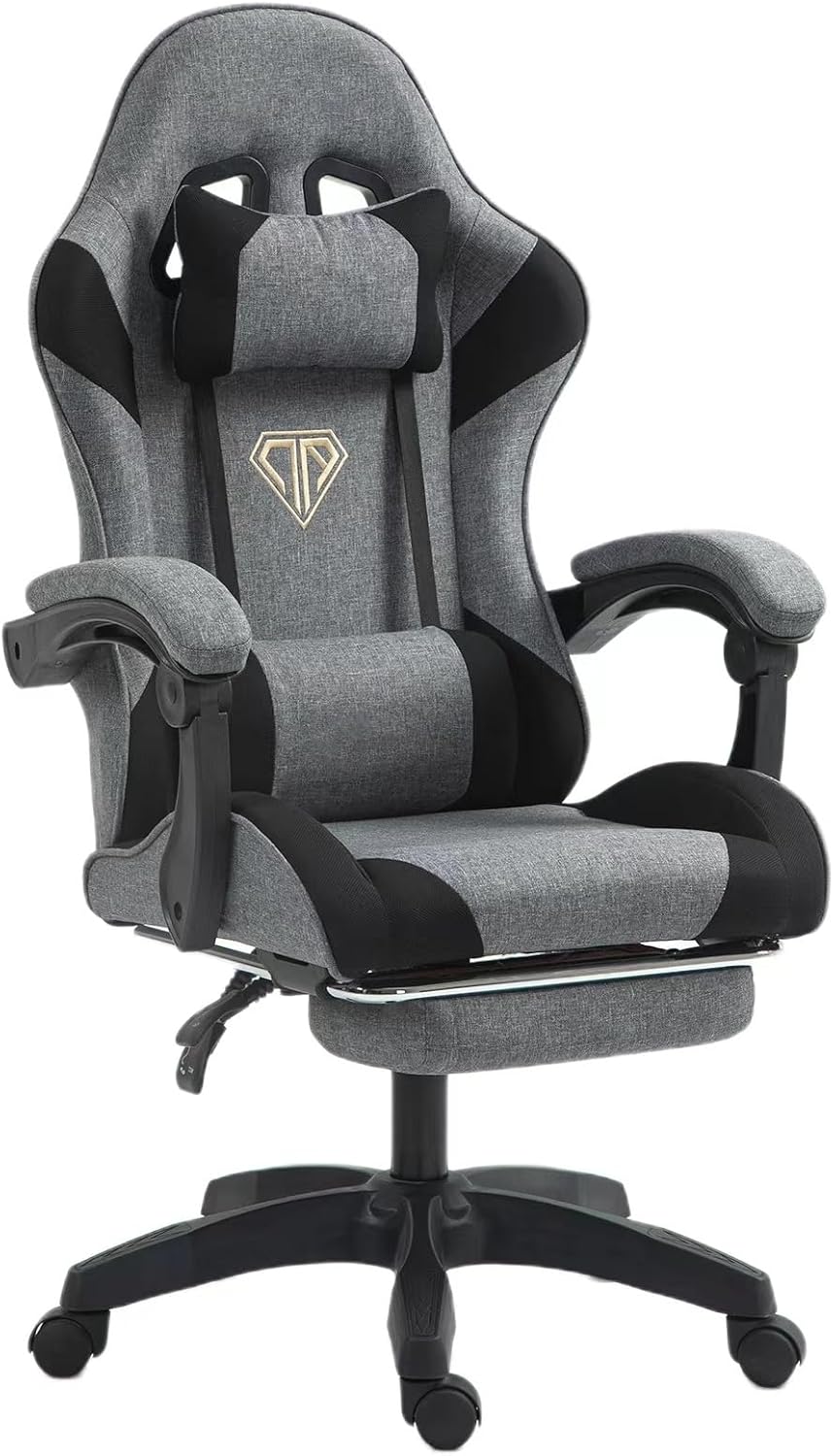 Wemart Gaming Chair, Computer Chair with Fabric?Office Chair with Armrest & Adjustable Seat, Ergonomic Video Game Chair with Neck and Massage Lumbar Support (grey)-GCC Home Center