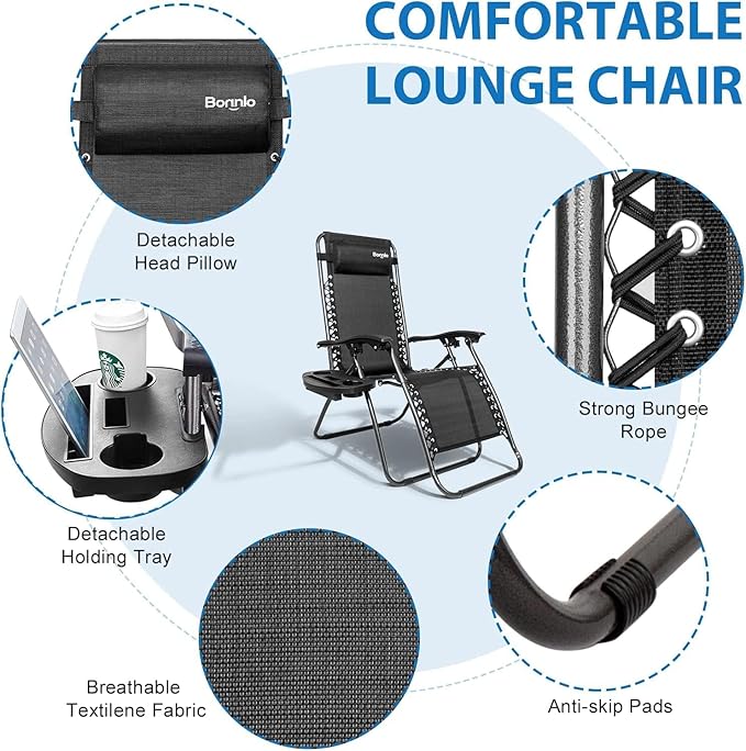 Foldable Camping Chair Outdoor Lounges Chair Garden Chair Adjustable Beach Chair with Pillows Cup Holders-GCC Home Center