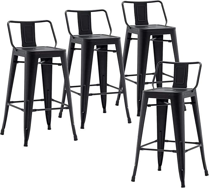 Metal Barstools Set of 4 Industrial Bar Stools with X-brace Support, Matte Black, 30 inch-GCC Home Center