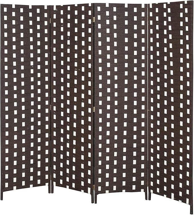 Foldable Hand-Woven Room Divider – 4 Panel Rattan Partition Screen, 200 x 180 cm – Privacy Separator for Bedroom, Office, Living Room, Hotel