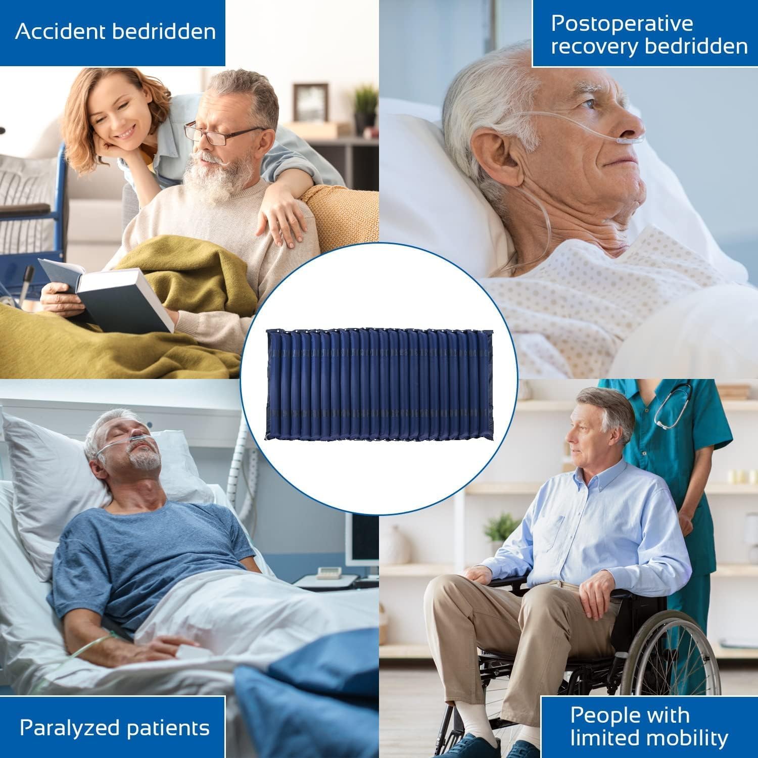 AKM Air bed Cushion for Bedridden Elderly, Alternating Pressure Mattress for Bed Sores, Anti Decubitus Air Mattress Pads with Low Noise Pump System for Hospital Bed
