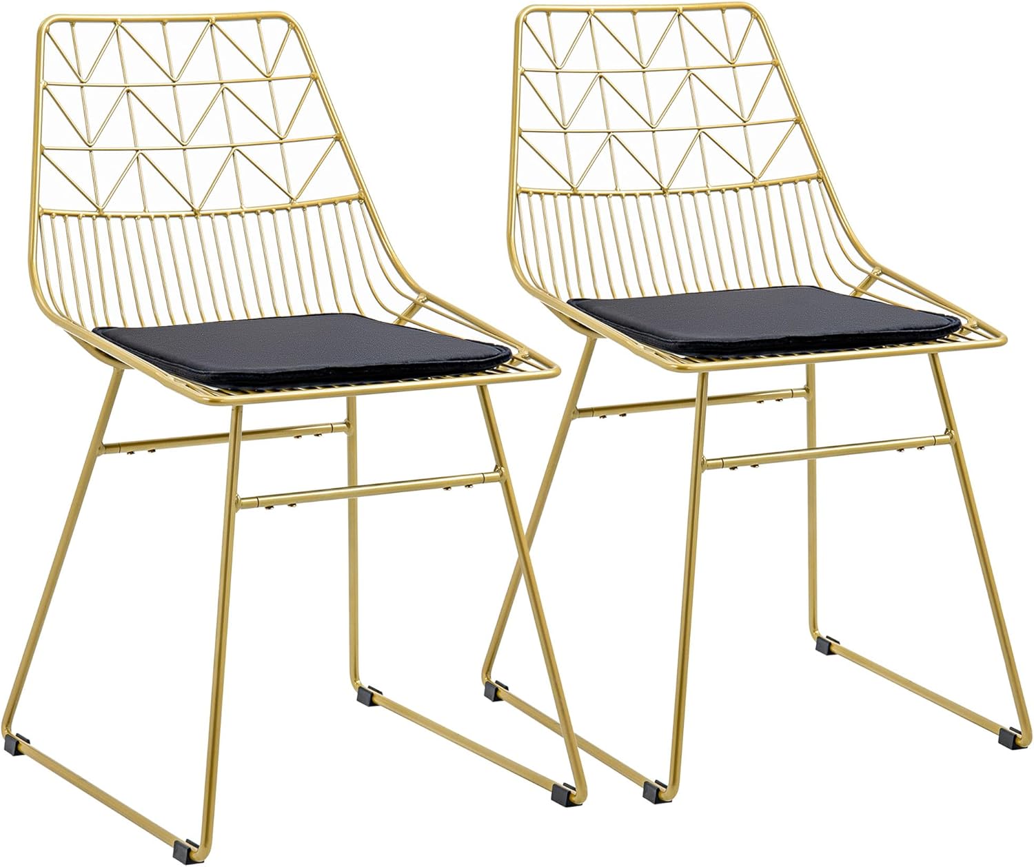 HOMCOM Luxurious Dining Chairs Set of 2, Metal Wire Kitchen Chair with Removable Velvet-feel Cushion, Cut-out Back and Steel Frame for Dining Room, Gold Tone