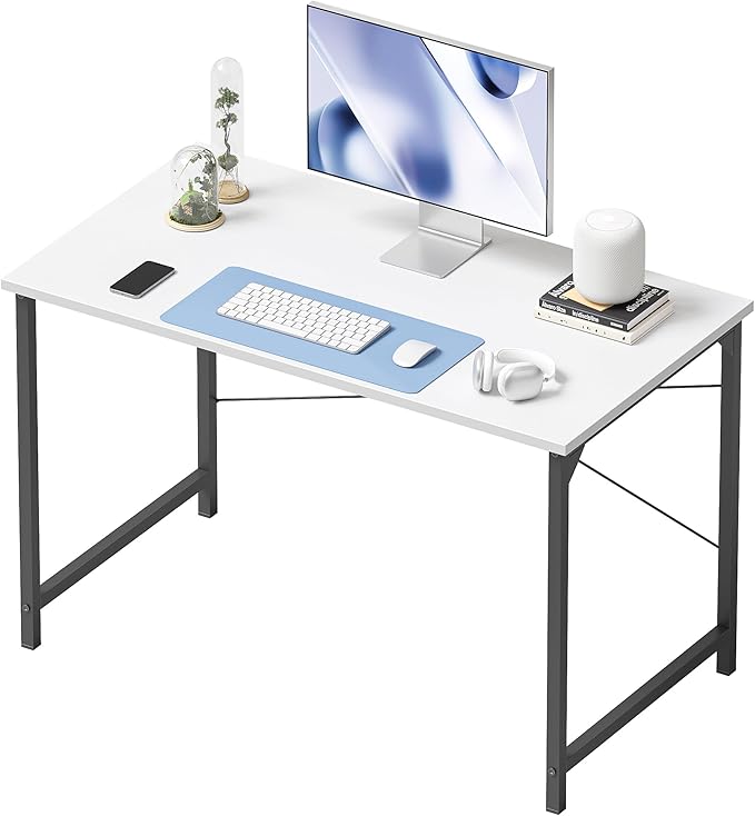 Small Computer Desk – Modern Home Office Writing Desk (White)