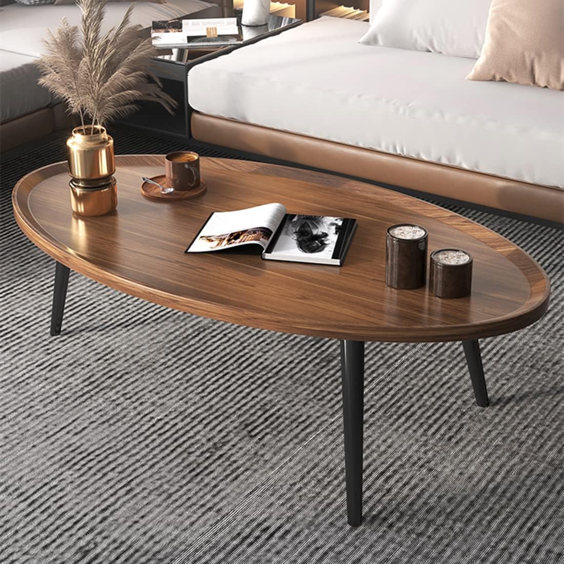 Wooden Oval Coffee Table Rustic Coffee Table Mid-Century Modern Oval Sofa Table Nesting Tables Center Table for Living Room Bedroom Office Furniture Easy Assembly (31.5") (001)