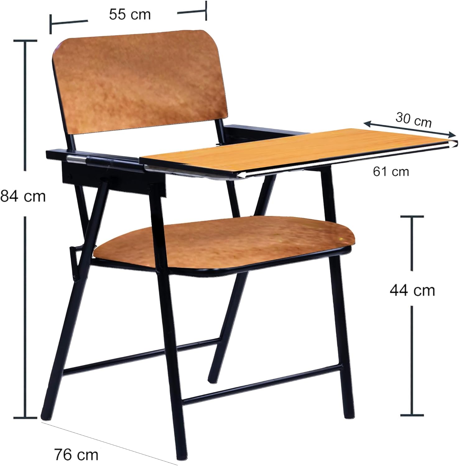 Spacecrafts Folding Cushion Study Chair | Space Saving | Desk Chair | Powder Coated With Cushion | Brown (With Writing Pad) - Mild Steel