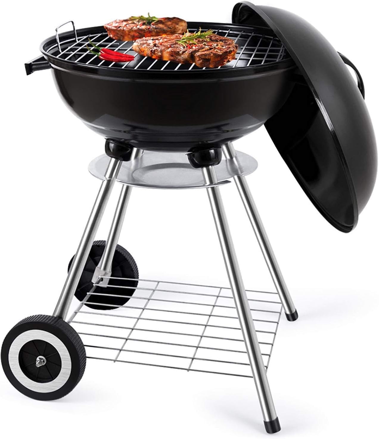 COOLBABY Trolley Charcoal Barbecue Grill A picnic BBQ Outdoor Patio Garden with Side Trays and Storage Shelf Barbecue pits